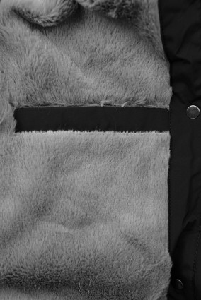Fekete színű steppelt téli kabát plüssel