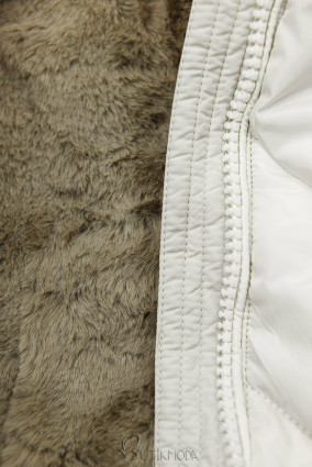 Krémszínű steppelt téli kabát levehető kapucnival