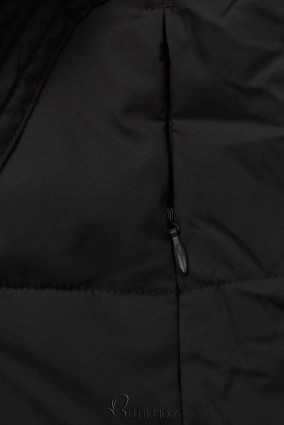 Fekete színű steppelt téli kabát övvel