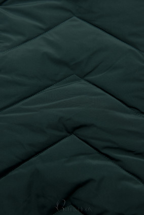 Sötétzöld színű téli steppelt kabát levehető kapucnival
