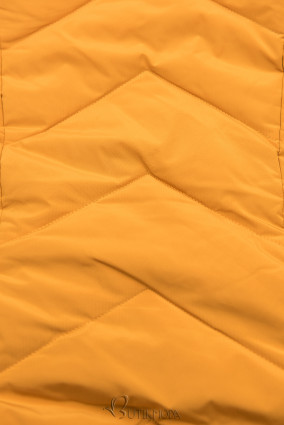 Sárga színű téli steppelt kabát levehető kapucnival