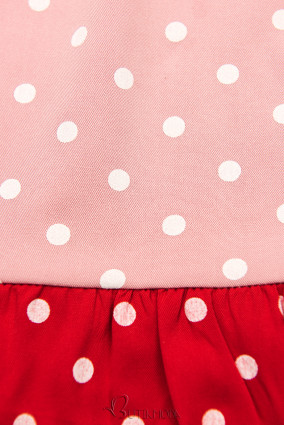 Fehér, piros és rózsaszínű pöttyös viszkóz ruha