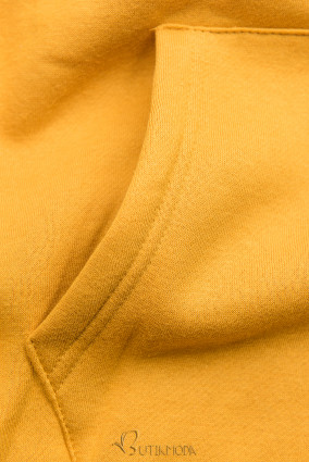 Sárga színű felső bársony kapucnival