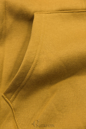 Mustársárga színű felső bársony kapucnival