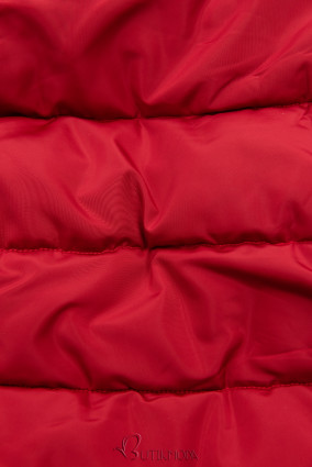 Piros színű steppelt kabát parka fazonban
