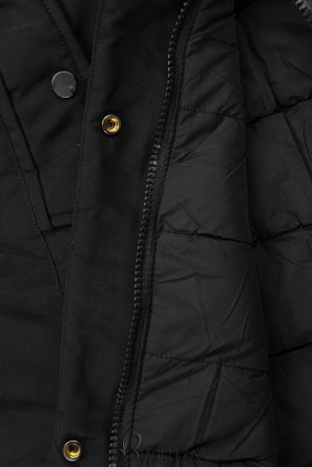 Kifordítható téli kabát szőrmével  - fekete színű