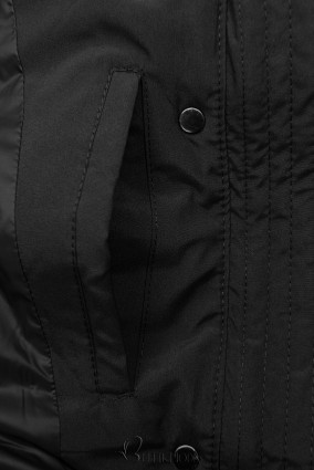 Szélesebb csípőre tervezett fekete színű téli kabát