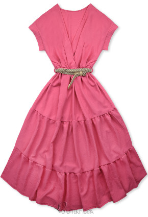 Rózsaszínű nyári midi ruha övvel
