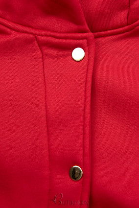 Piros színű hosszú felső kapucnival