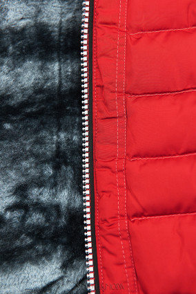 Téli steppelt kabát kapucnival - piros színű