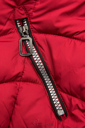 Piros színű steppelt kabát meleg plüss béléssel