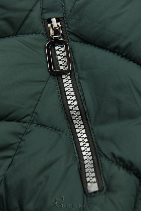 Sötétzöld színű steppelt kabát meleg plüss béléssel