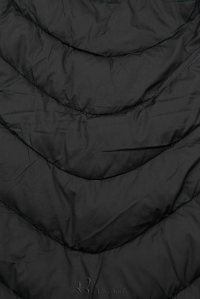 Fekete színű steppelt kabát meleg plüss béléssel
