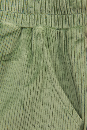 Zöld színű laza nadrág kordbársony mintával