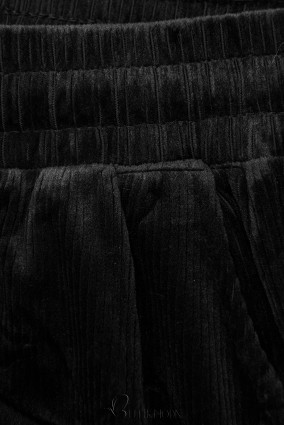 Fekete színű laza nadrág kordbársony mintával