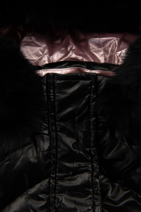 Fekete színű lány fényes téli kabát