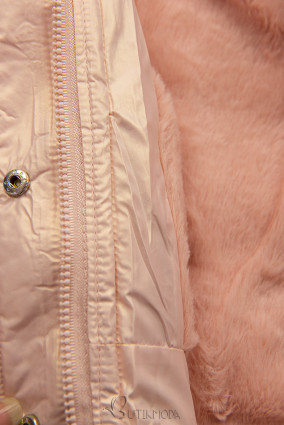 Világos rózsaszínű téli lány kabát kézitáskával