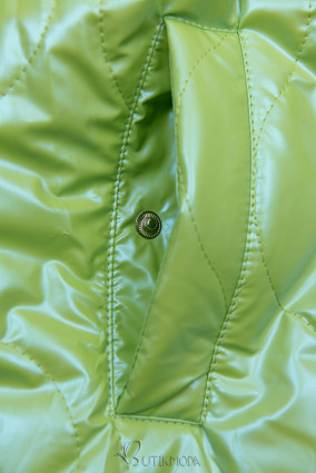 Almazöld színű fényes dzseki kapucnival