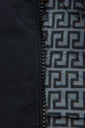 Sötétkék és szürke színű steppelt kifordítható kabát