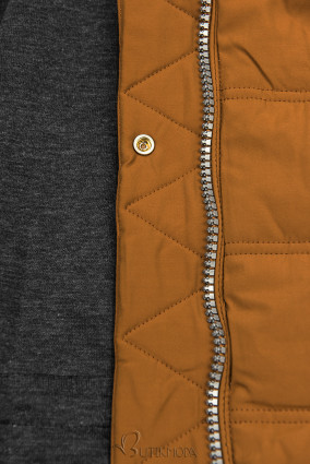Barna és szürke színű kifordítható kabát sportos stílusban