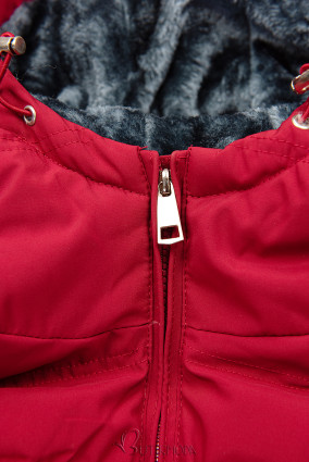 Piros színű téli kabát szürke színű béléssel