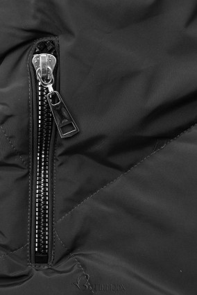 Fekete és karamellszínű téli kabát ezüstszürke színű szegéllyel