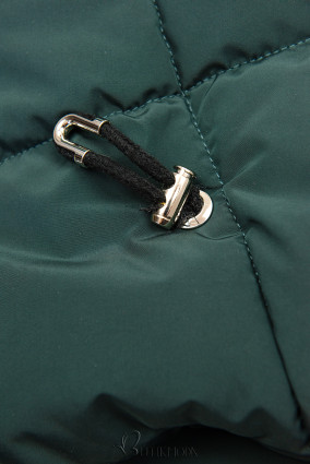 Zöld színű téli kabát ezüstszürke színű szegéllyel