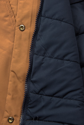 Barna és kék színű kifordítható téli kabát
