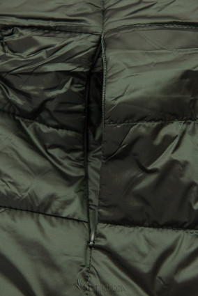 Sötétzöld színű kifordítható kabát plüssel