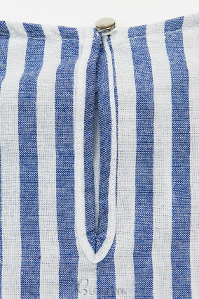 Fehér és kék színű csíkos ruha fodorral