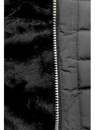 Téli steppelt kabát kapucnival - sötét szürke színű