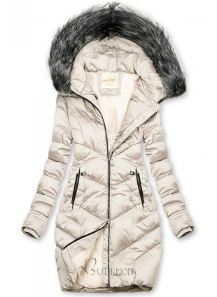 Krémszínű steppelt téli kabát