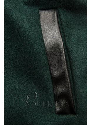 Sötétzöld színű kabát műbőr elemekkel
