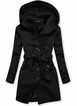 Fekete színű kabát kapucnival
