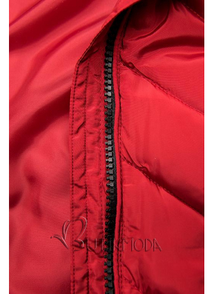 Piros színű steppelt hosszú kabát