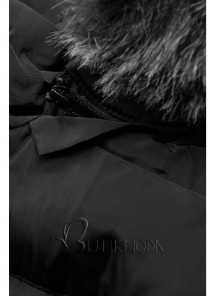 Fekete színű kabát levehető kapucnival