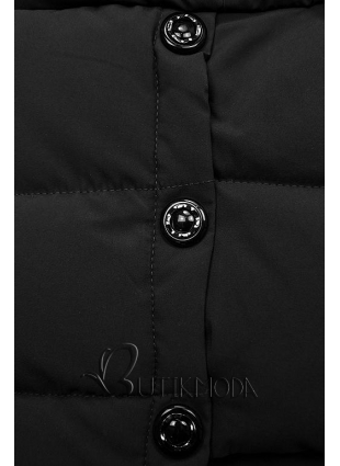 Fekete színű téli steppelt kabát