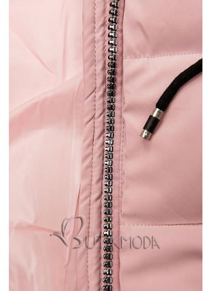 Rózsaszínű steppelt kabát kapucnival