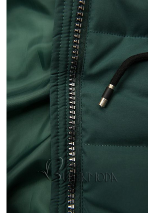 Zöld színű steppelt kabát kapucnival