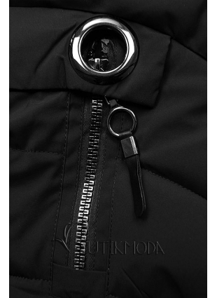 Fekete színű téli kabát műszőrmével