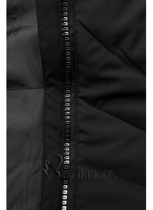 Fekete színű téli kabát műszőrmével