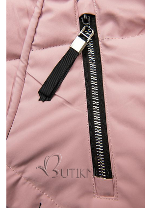 Rózsaszínű téli kabát fekete színű elemekkel