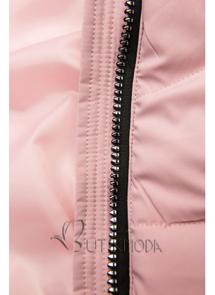 Rózsaszínű téli kabát fekete színű elemekkel