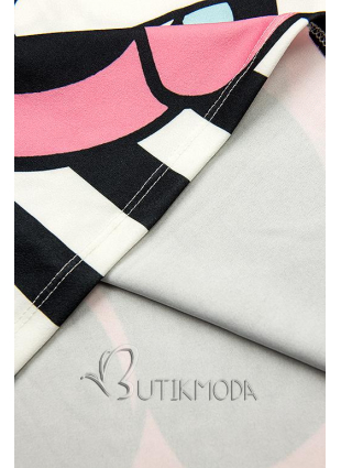 Fekete és fehér színű Plus Size csíkos tunika nyomott mintával
