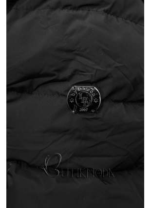 Fekete színű téli kabát ezüstszürke színű szegéllyel
