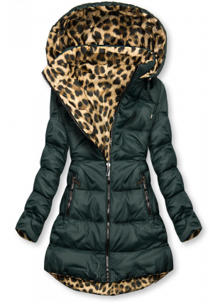 Zöld színű/leopárdmintás kifordítható kabát