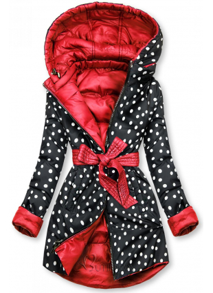 Piros színű/pöttyös kifordítható kabát