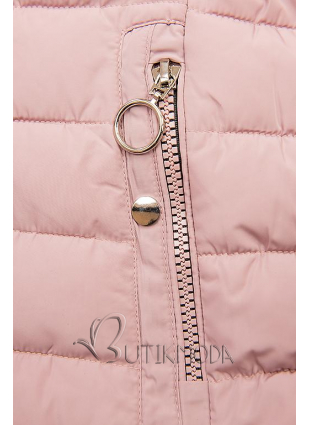 Rózsaszínű steppelt kabát fekete plüss béléssel