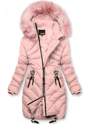 Rózsaszínű téli kabát műszőrmével