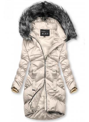 Krémszínű fényes kabát a téli időszakra